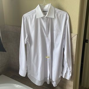 Burberry London dress shirt light blue and red striped. French cuffs